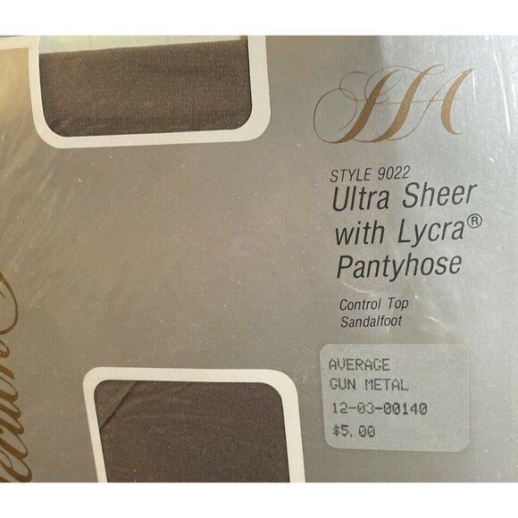 Womens Saks Fifth Avenue Gun Metal Pantyhose Average 9022 Ultra Sheer Lycra  VTG - Picture 2 of 5